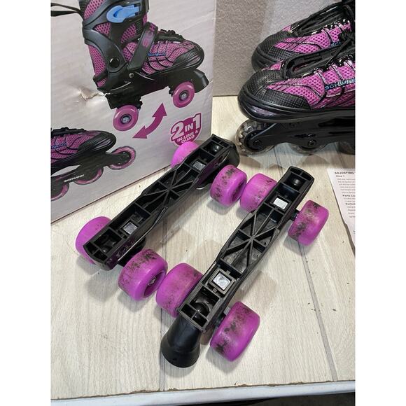 Girls Schwinn Adjustable Fit Switcher 2 in 1 Inline/Quad Skates Sizes 5-8 Pink - Picture 2 of 14